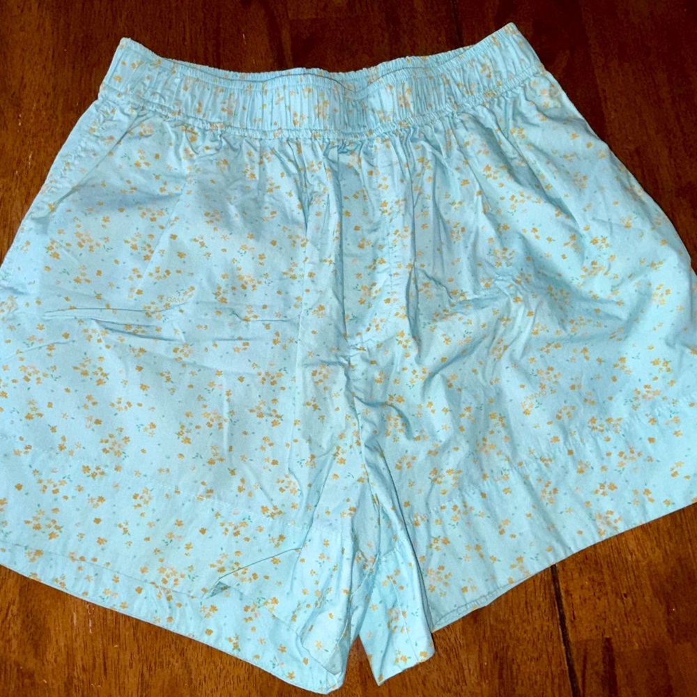 NWOT $135 Ganni Women's Shorts Corydalis Blue 100% Organic Cotton Sz 34 US 2 XS